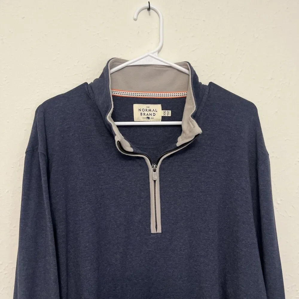 THE NORMAL BRAND Men's Puremeso Weekend 1/4 Zip Sweater Navy Blue Size XXL/2XL